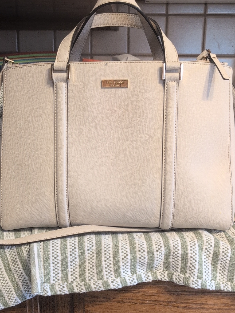 kate spade Cream/Creamy White Saffiano Leather Satchel